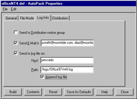 Creating the AutoPack File 1. Set the logging options for the AutoPack file on the Log Info property sheet.