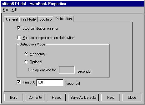 Creating the AutoPack File 1. Set distribution options on the Distribution property sheet.