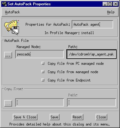 Installing the AutoPack Agent 1. Double-click on the AutoPack icon to display the Set AutoPack Properties window. 1. In the Managed Node field, type the name of the managed node where the TME 10 Software Distribution CD-ROM is mounted.