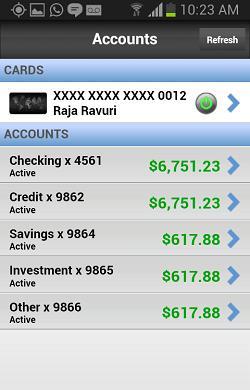 Accounts and Cards Landing Page The accounts page is the Landing Page once you login to the application. It shows Cards Summary as well as Accounts Summary.