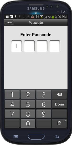 Set Passcode By tapping on the "Set Passcode" link and sliding the Passcode slider to the "ON" position, you will be prompted to enter the Passcode and verify it again.