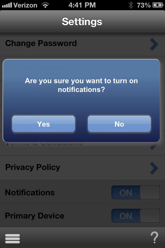 Notifications On/Off From the "Settings" page, you can turn notifications On and Off.