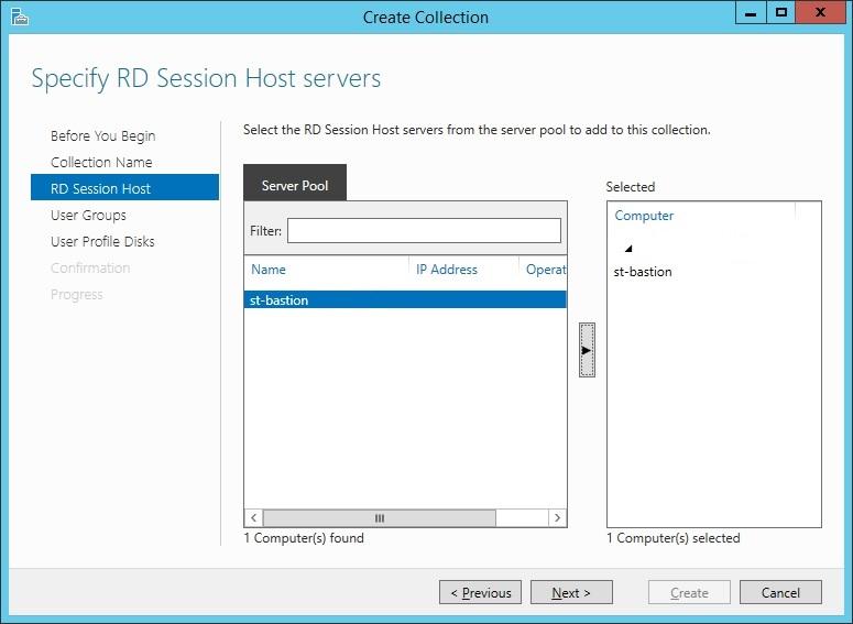 17. On the Specify RD Session Host server page, select the server from the Server Pool field, then add it to the selected computer field