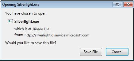 2. Click on the Save File button and browse to a suitable location on your system to save the installer. 3. After the success saving of the Silverlight.