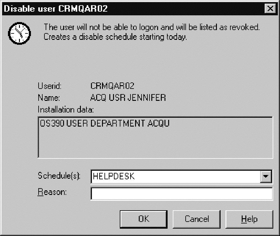 Disabling a user 2. Click OK to invoke the resume, or click Cancel to return to the previous dialog. 3.