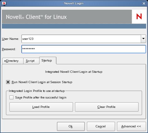 4 Click the Startup tab, then select Run Novell Client Login at Session Startup.