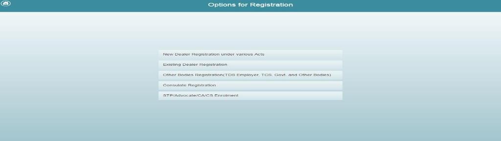 1. Options for Registration 1. You are on "Options for Registration" screen. This screen gives list of options 2.