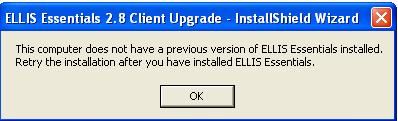 Figure 7-2: DllRegisterServer Error Client Upgrade Error If ELLIS Essentials 2.