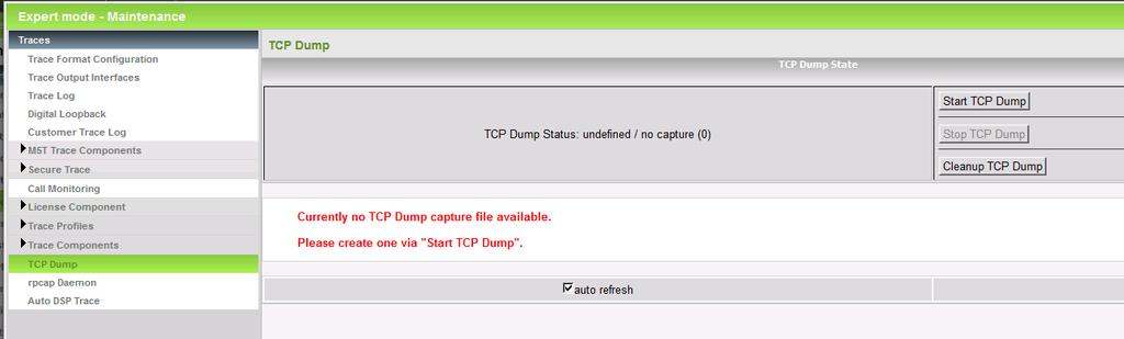 After this, you select Stop TCP Dump, and you will see the TCP dump files as links which you can easily click and download.