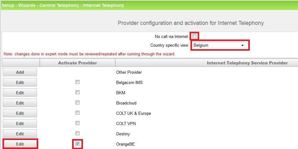 Provider configuration and activation for Internet Telephony -> No call via Internet -> uncheck Use