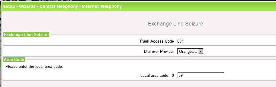 Click [Next] Exchange Line Seizure : Select which trunk will access code 0.