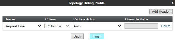 6.7. Topology Hiding Topology hiding is used to hide local information such as private IP addresses and local domain names. The local information can be overwritten with a domain name or IP addresses.