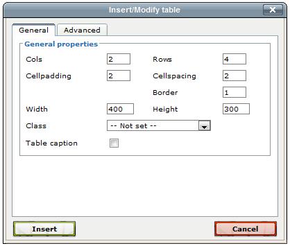 3. A dialog box will appear that will allow you to set the parameters of your table. 4. First, enter the number of Columns and Rows the table should have in the Cols and Rows boxes. 5.