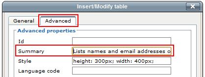 Please note that the maximum width for a table in the current CSUCI template is 540px (e.g. 100% = 540px, 75% = 405px) 6. Set the Border attribute for your table a.