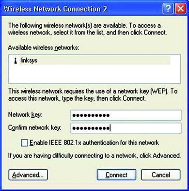 Wireless-G Broadband Router 3. If WEP is enabled, you will be asked to enter the network (WEP) key.