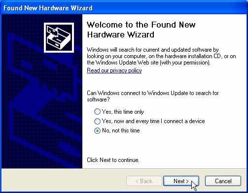 computer. 8. The Found New Hardware Wizard pops up. (Note: This wizard won t pop up in Windows 98 and ME.
