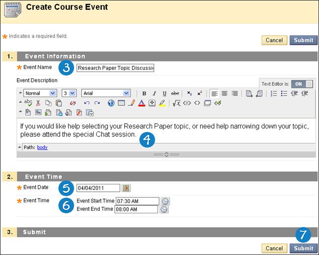 How to Add a Course Event On Course Menu, click the Tools link. On the Tools page, select Calendar. -OR- On the Control Panel expand the Course Tools section, and select Course Calendar.