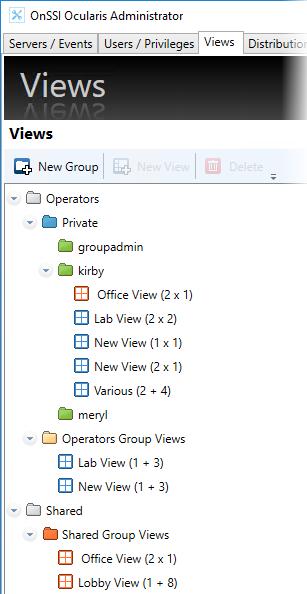 Shared, Group and Private Views There are now three levels of views in Ocularis: Private, Group and Shared Views. Private views are intended for a single user in most cases.