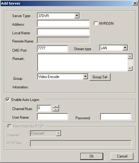 This field displays the settings for DVRs accessible by the client software and allows you to add a DVR to the list. Under "Server Manage" click on "Add" to enter the Add Server settings interface.
