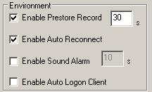 5.1.1.1.5 Environment Enable Prestore Record: The system will save the preset amount of time leading up to an alarm event.