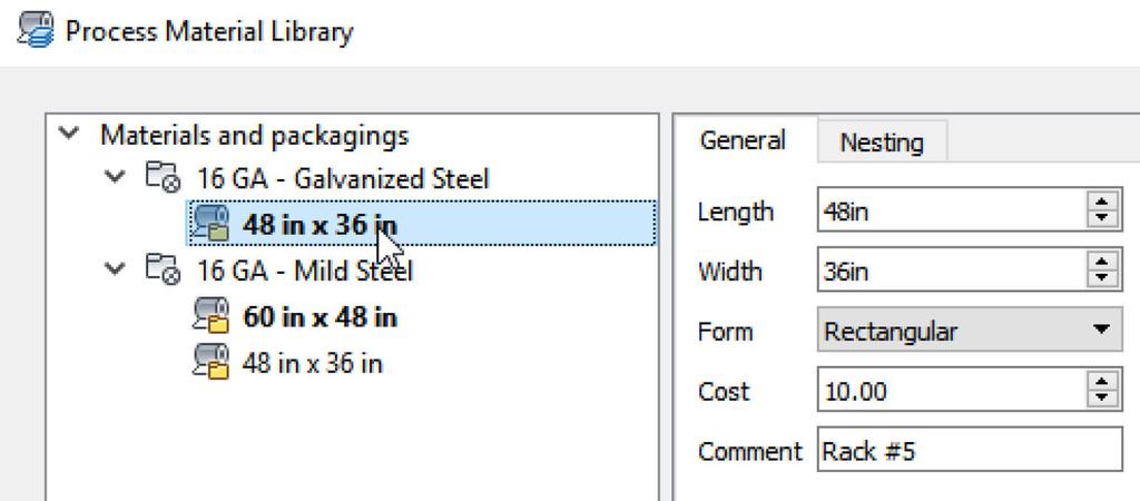 Creating and Managing Autodesk Inventor Nesting Utility Templates 5 Packaging is the listing of sheet sizes, required edge trim and sheet cost available for