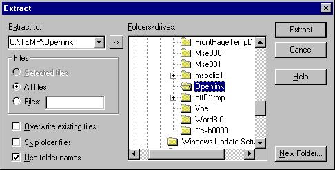 In the Extract To: text field on the Extract screen, enter the directory where you placed OpenLink.