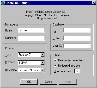 Complete the following fields on the OpenLink Setup screen: Datasource Name... name of the data source.