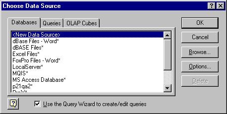 Verify that you have not checked the Use the Query Wizard To