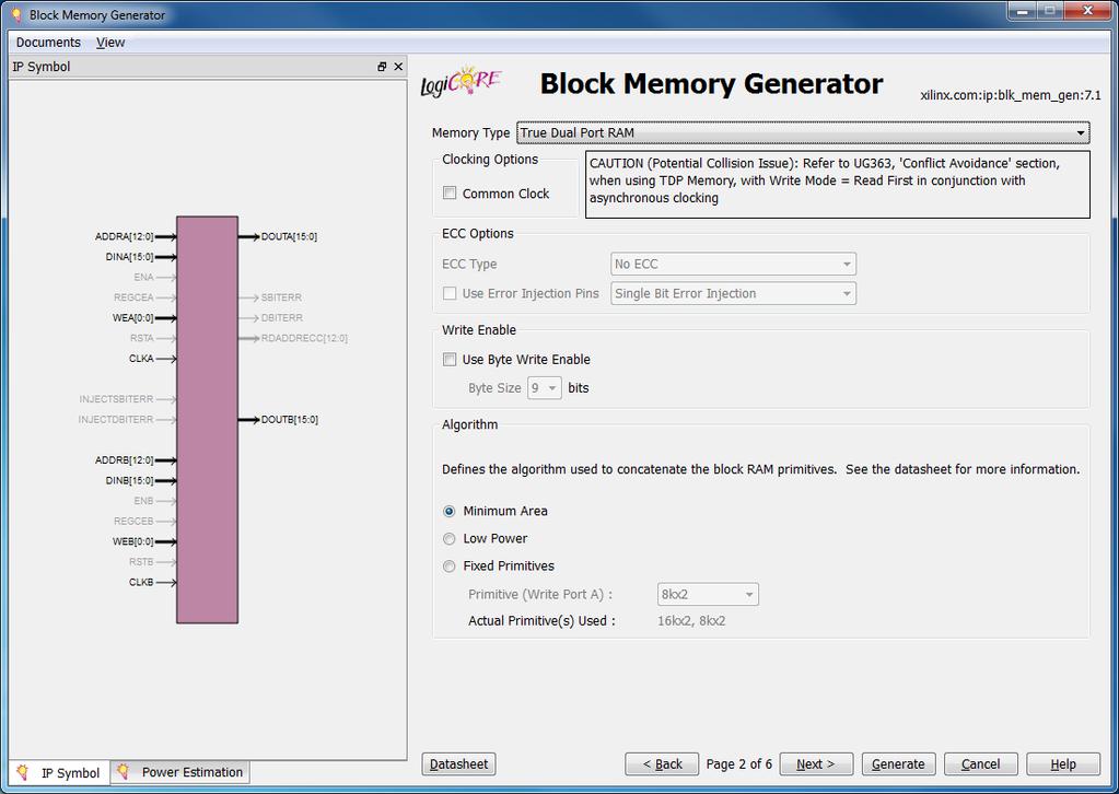 Interface Type Native: Implements a Native Block Memory Generator Core compatible with previously released versions of the Block Memory Generator.