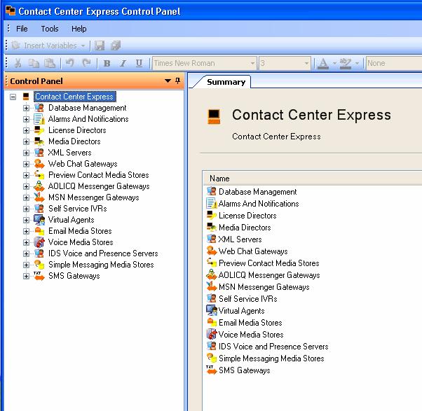 Administration 24 Start / Configure / Monitor Service The configuration and monitoring of this Contact Center Express service is accomplished by the Application Management Service.
