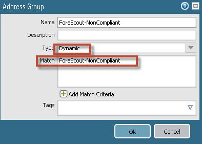 4. Select Add Match Criteria. Since the tags are registered dynamically, add the Match Criteria to the Dynamic Group Match field.