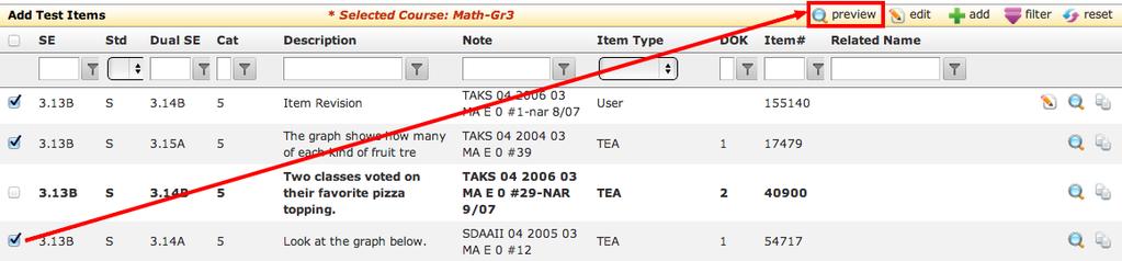 DMAC Solutions: Creating Tests in TAG Page 4 of 11 Resetting Filters Note: When searching for items, the reset icon will clear the selected