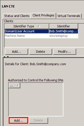 10. Next, click on the Add button at the bottom of the Authorized to Control the Following DN s box. 11.