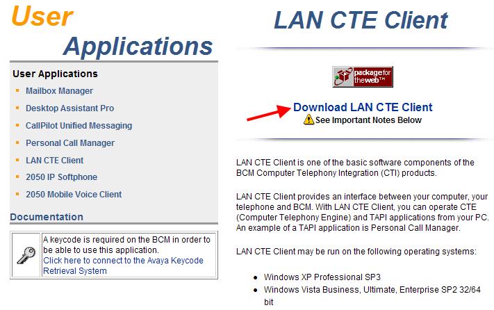 Click the Download LAN CTE Client