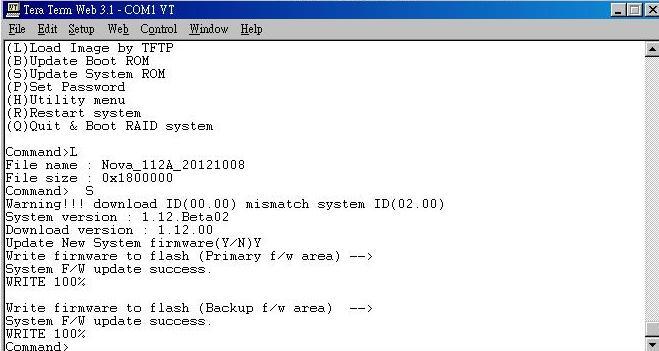 H. Press <S> and <Y> to start upgrading new firmware (press <B> and <Y> to upgrading new boot code) to RAID system.