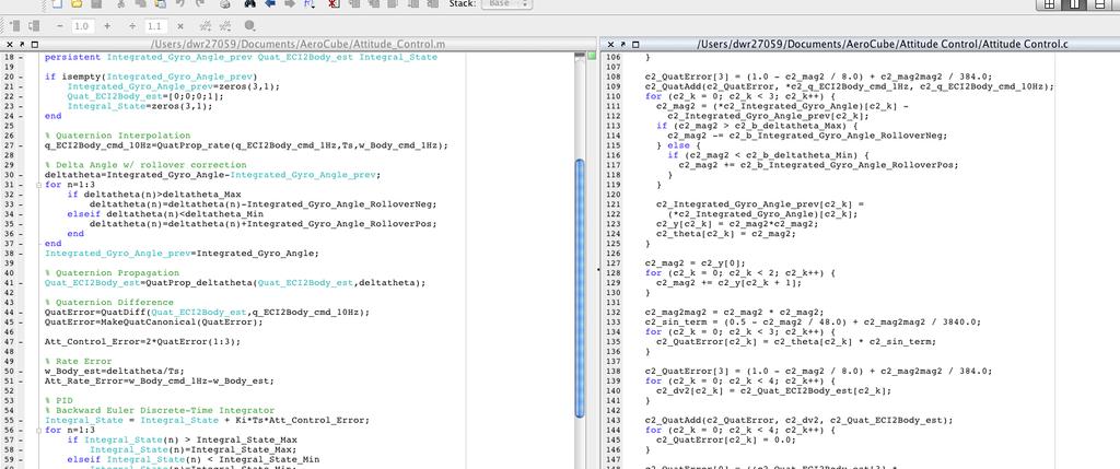 Flight Software Auto-Code Generation ACS Algorithms were developed in MATLAB The MATLAB Coder was used to auto-generate C code that was later merged with