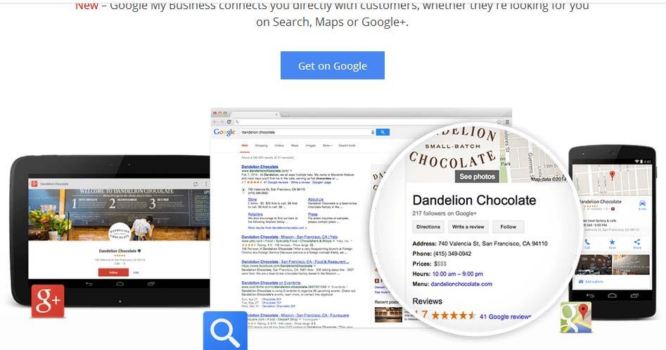 Google My Business Integrates maps, Google + and website Go to https://www.google.