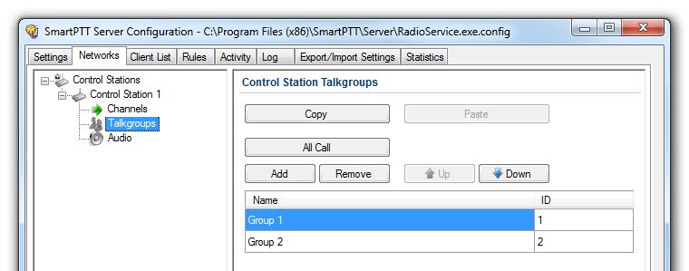 33 5. To set up and edit control station talkgroups, click Talkgroups in the settings tree of SmartPTT Radioserver Configurator.