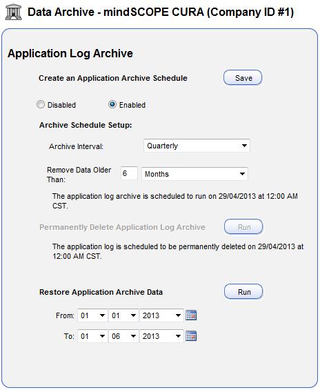 Administrator Manual Page 122 Restoring Archived Application Logs Restoring archived Application Logs means that the data will once again be visible within the Audit Log Section of My Company.