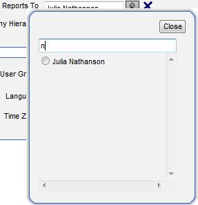 Administrator Manual Page 52 5. To specify who the new user reports to, select the quick look up icon and search for an existing CURA user by last name. 6.