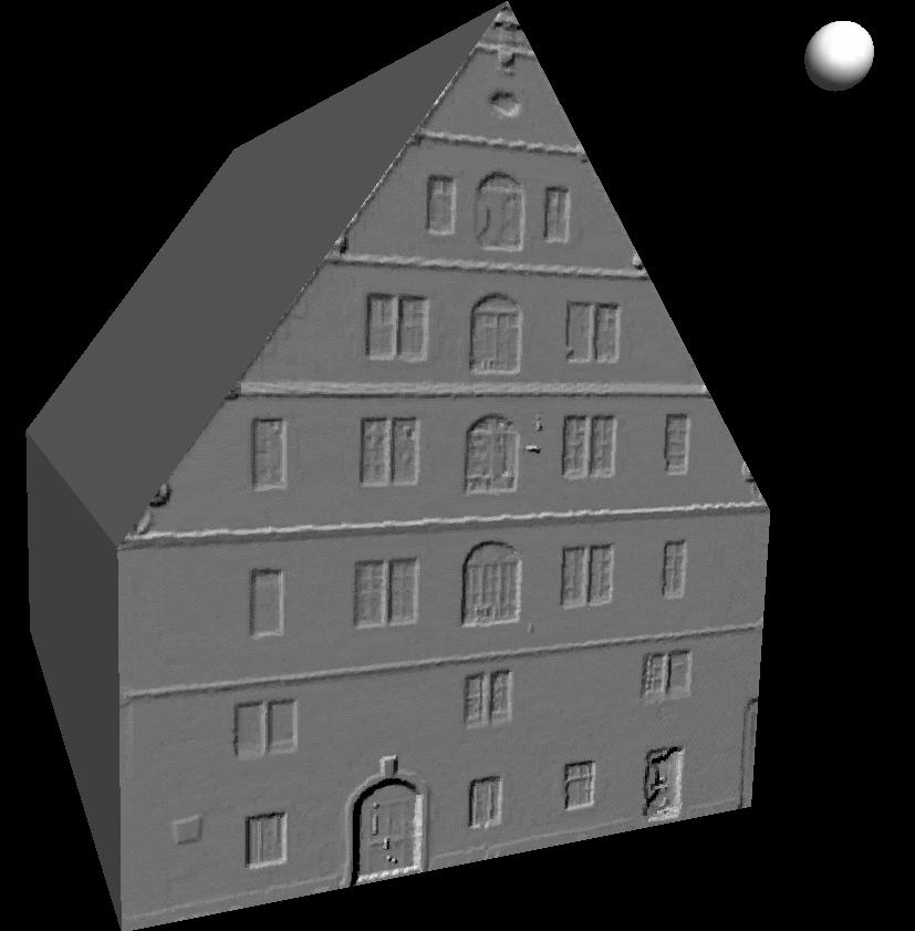 In LoD2 a building is represented as a (textured) object with a simple roof, while LoD3 provides highly detailed objects with complex roof shape, detailed windows, entrances and ledges.