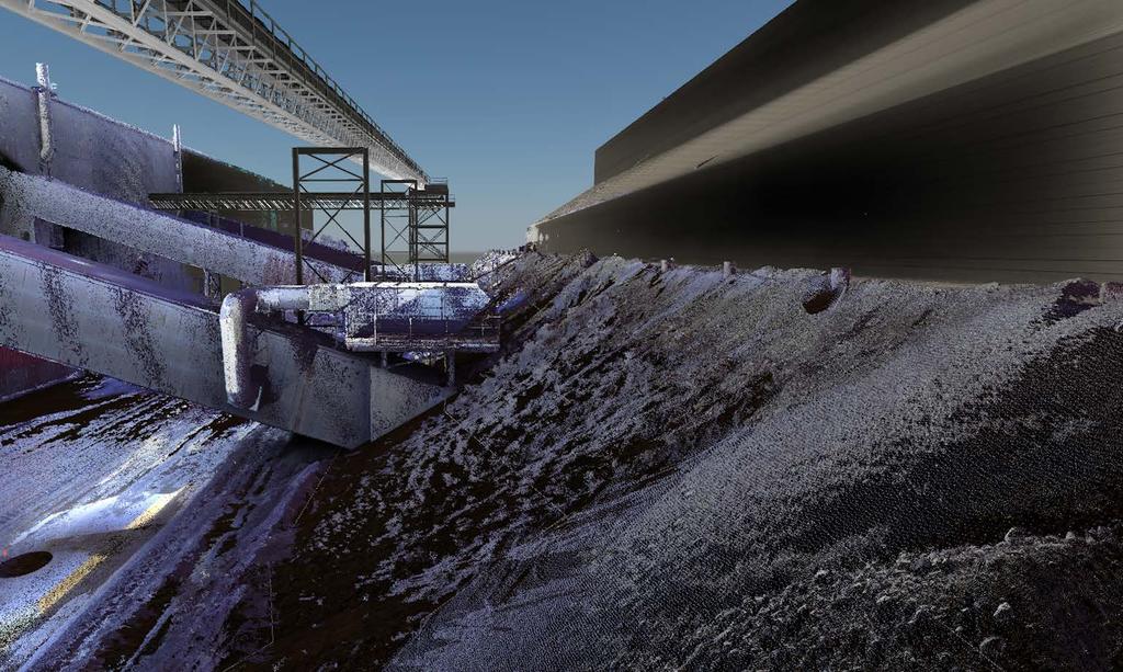 The point cloud model is the result of a three-dimensional laser scan, or 3D scan, which accurately detects the location of solid surfaces within the desired scan area.
