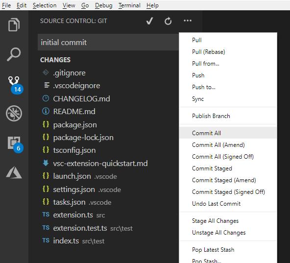 Initial Git Commit Open the folder for your extension in VS Code Stage and Commit all changes
