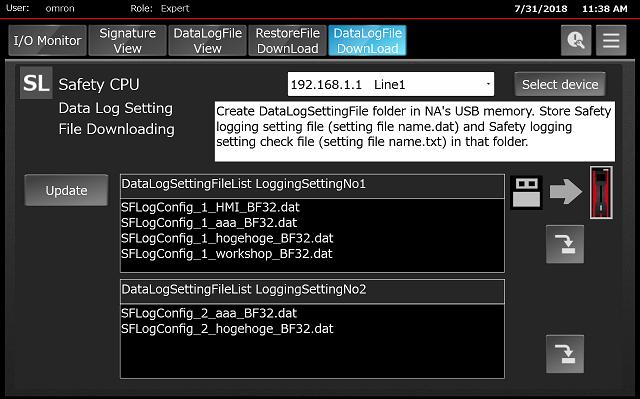 6-3-10 Data Log Setting File Download Screen Download a data log setting file stored in NA's USB memory to controller's SD card. Create a new folder "DataLogSettingFile" in the USB memory beforehand.