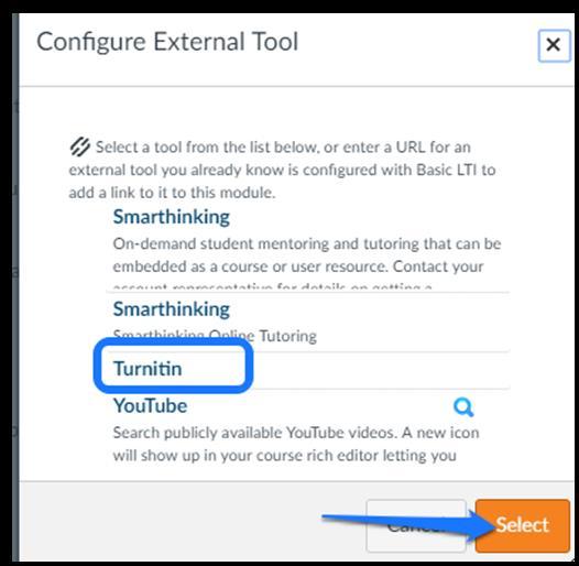 Enable Turnitin Feedback Studio 1. In the Assignment Details tab, change the submission type to External Tool and click Find. 2.