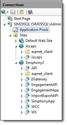 3. From the IIS Connections column, click Application Pools. Figure-1-3 Simphony Application Pools 4.