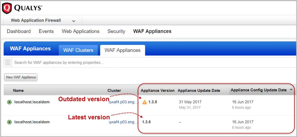 Appliance View improvements The WAF Appliances tab now provides more information for each appliance in the appliances table.
