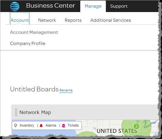 Getting started From the AT&T Business Center homepage:. On the black bar, click Manage. 2. From the Managedropdown list, choose Account. 3.