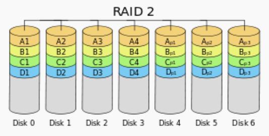 RAID 2: Bit-Interleaved ECC RAID 2: Error correcting 