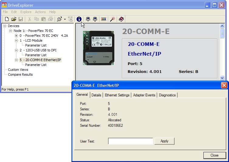20-COMM-E EtherNet/IP Adapter Firmware Revision 4.002 3 Using DriveExplorer Lite/Full 1.